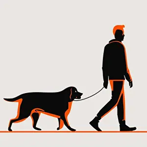 Leash Prints: walking with dog thin line icon