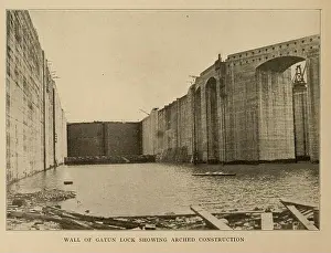 Digging Prints: Wall of Gatun Lock Showing Arched Construction from the book Panama and the Canal in picture and prose