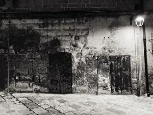 Street Light Prints: A Wall in the Italian City Monopoli at Night, Puglia, Italy