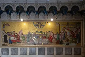 Eastern Orthodox Prints: A wall mosaic painting depicting Jesus Christ's body being prepared after his death