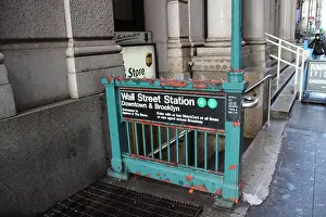 Wall Street Prints: Wall Street subway station entrance, Manhattan, New York