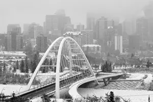 Local Landmark Prints: Walterdale Bridge crossing the frozen North Saskatchewan River in the city of Edmonton in winter; Edmonton