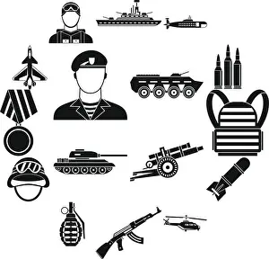 Armoured Prints: War icons set, simple style