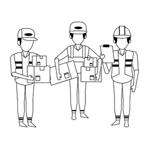Faceless Prints: Warehouse workers with merchandise in black and white