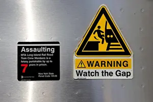 Aluminum Prints: Warning labels on side of train car Long Island New York