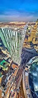 Palac Kultury Prints: WARSAW, POLAND - FEBRUARY 23, 2019: Beautiful panoramic aerial drone view to the center of Warsaw City and Zlota 44