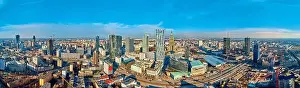 Pkin Prints: WARSAW, POLAND - FEBRUARY 23, 2019: Beautiful panoramic aerial drone view to the center of Warsaw City and Zlota 44