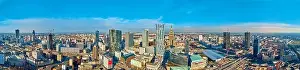 Pkin Prints: WARSAW, POLAND - FEBRUARY 23, 2019: Beautiful panoramic aerial drone view to the center of Warsaw City and Zlota 44