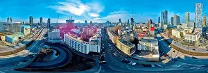 WARSAW, POLAND - FEBRUARY 23, 2019: Beautiful panoramic aerial drone view to the center of Warsaw City and Zlota 44