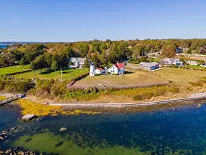 Warwick Lighthouse aerial view at Warwick Point in city of Warwick, Rhode Island RI, USA