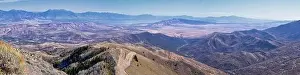 Wasatch Front Rocky Mountain landscapes from Oquirrh range looking at Utah Lake during fall