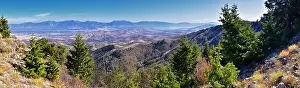 Wasatch Front Rocky Mountain landscapes from Oquirrh range looking at Utah Lake during fall