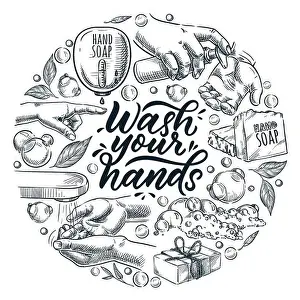 Hygienic Prints: Wash your hands calligraphy lettering poster