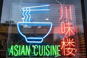 Washington Dc Prints: Washington DC, Logan Circle, neighborhood, 14th Street Asian cuisine restaurant neon sign