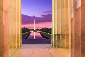 Washington DC at the Reflecting Pool and Washington Monument viewed from Lincoln Memorial