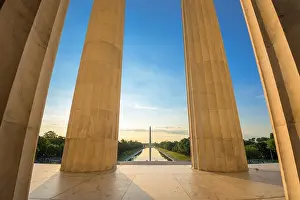Morning Sky Prints: Washington DC at the Reflecting Pool and Washington Monument viewed from Lincoln Memorial