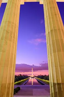 Washington DC at the Reflecting Pool and Washington Monument viewed from Lincoln Memorial