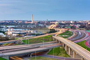 Washington, D.C. skyline with highways and monuments