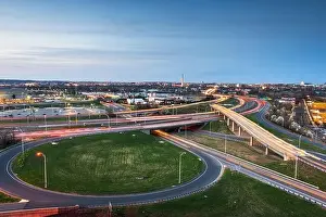 Washington, D.C. skyline with Highways and Monuments at dusk