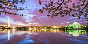 Washington Prints: Washington DC, USA at the Tidal Basin during spring season at night