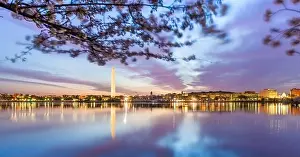 Washington DC, USA at the tidal basin with Washington Monument in spring season