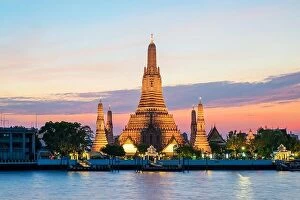 Architectural Collection: Wat Arun temple and Chao Phraya River, Bangkok, Thailand