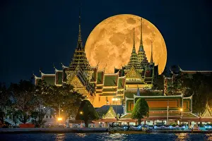 Astro Prints: Wat Phra Kaew bangkok Thailand with super moon /Super full moon