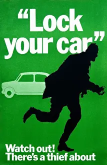 Watch Out there's a Thief About Original Crime Prevention Poster 1968 Central Office of Information 1960s FOR EDITORIAL