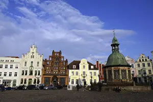 Mecklenburg Vorpommern Prints: Water art on the market square, Wismar, Mecklenburg-Western Pomerania, Germany