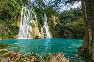 Beauty Of Nature Prints: Water flowing from rock formation at Cascadas de Minas Viejas, Huasteca Potosi, Mexico