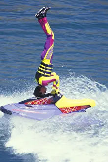 San Diego Prints: water skier show up side down on jet ski Sea World San Diego California