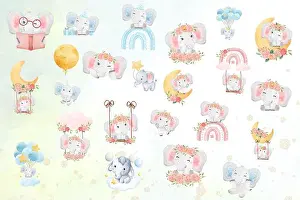 Watercolor Painting Prints: Watercolor baby elephants collection
