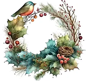 Mistletoe Prints: Watercolor christmas wreath watercolor for banner design