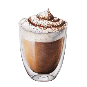 Roast Prints: Watercolor fluffy foam mocha illustration coffee in a glass cup