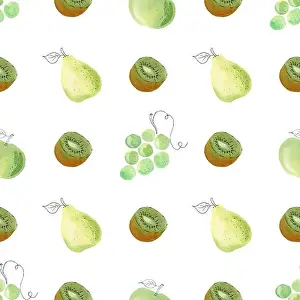 Scrapbooking Prints: Watercolor green grapes, kiwi, pear fruit clipart