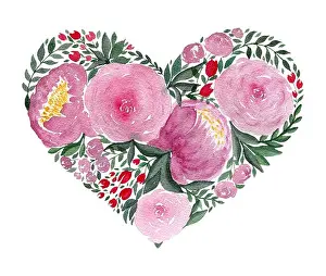Romantic Art Prints: watercolor love heart, mother's day or valentines day symbol