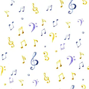 Blue Color Prints: Watercolor notes and splash music pattern. Music seamless digital paper