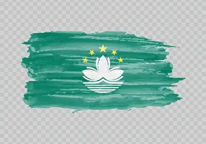 Oil Paint Prints: Watercolor painting flag of Macau. Hand drawing brush stroke