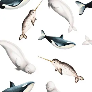 Floe Prints: Watercolor seamless pattern with beluga
