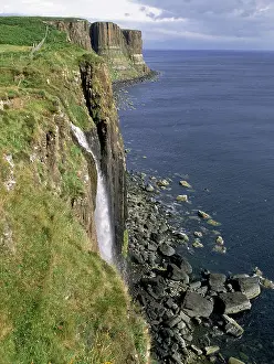 Isle Of Skye Prints: Waterfall over cliff into the sea The Kilt Rock Isle of Skye Scotland UK D Hughes