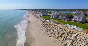 American United Prints: Waterfront houses at North Scituate Beach aerial view in summer in town of Scituate