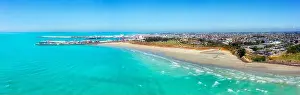 Canterbury Prints: Waterfront of Timaru town on Pacific coaast of New Zealand South Island - aerial panorama of port