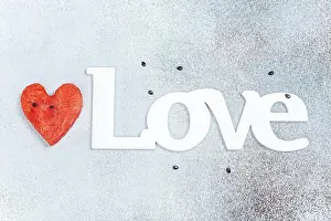Watermelon Prints: Watermelon hearts, wooden word love on light stone background