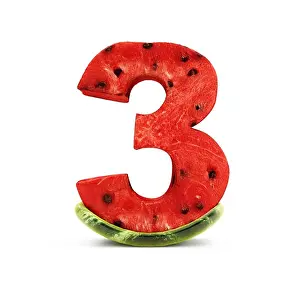 Watermelon Numbers isolated on white background (Number 3)