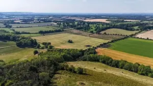 Bright Eyes Prints: Watership Down in Hampshire Aerial View in Summer Sunshine