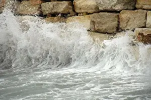 Brick Wall Prints: wave break on stone wall