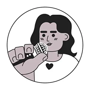 Customizable Prints: Wavy hair black woman singer speaker black and white 2D vector avatar illustration