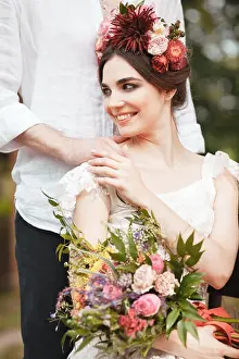 Summer Garden Prints: Wedding decoration in the style of boho, floral arrangement, decorated table in the garden