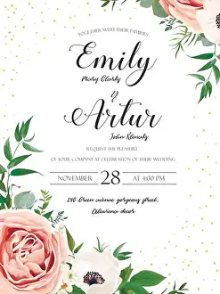 Invite Prints: Wedding floral invite invitation card design: Rose pink lavender flower