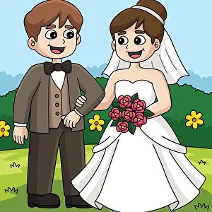 Blessed Prints: Wedding Groom And Bride Colored Cartoon